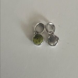 Pandora Silver Earrings with Green and Clear Stones